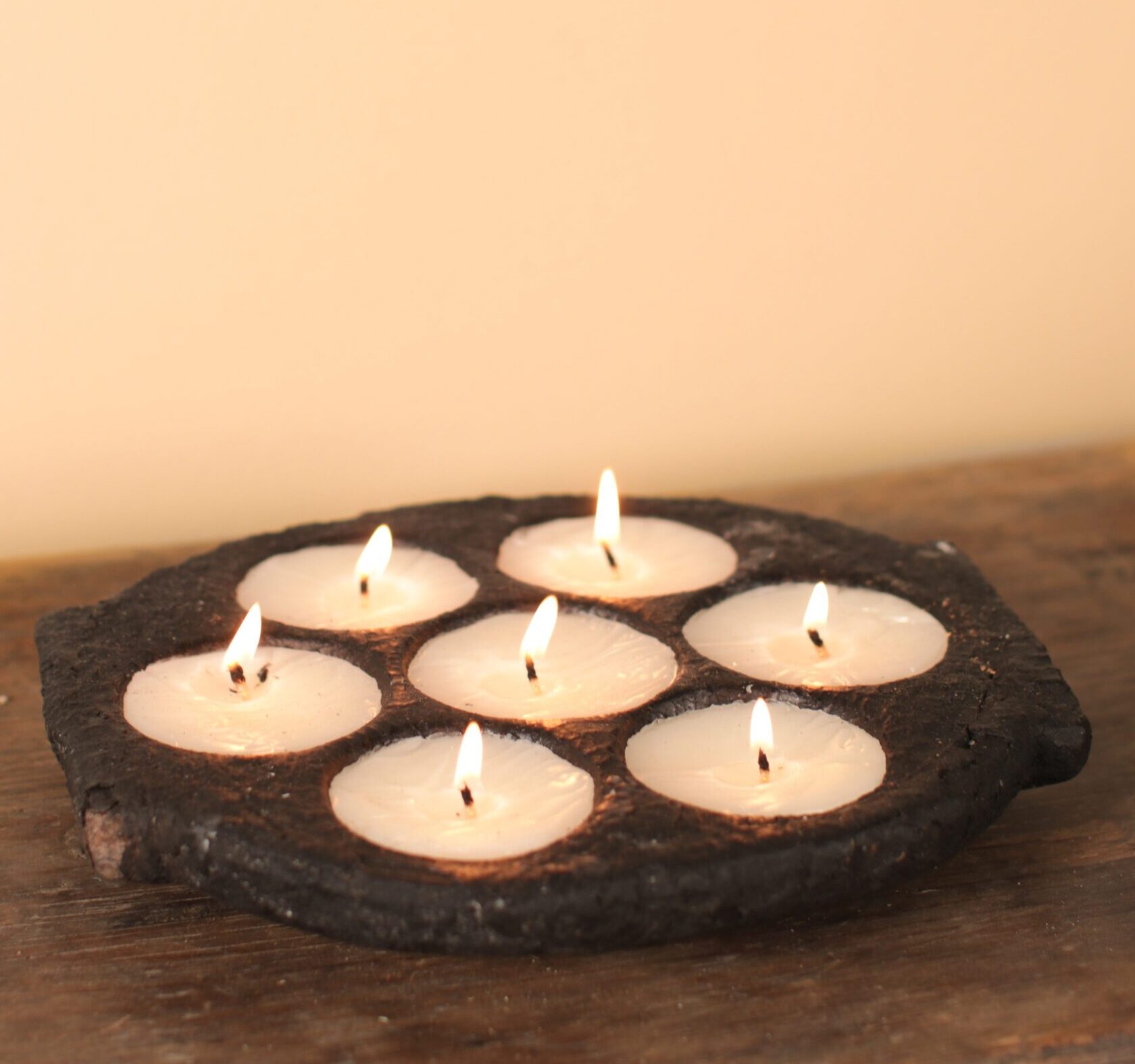 Black Stone Tea Light Holder Gallery Image