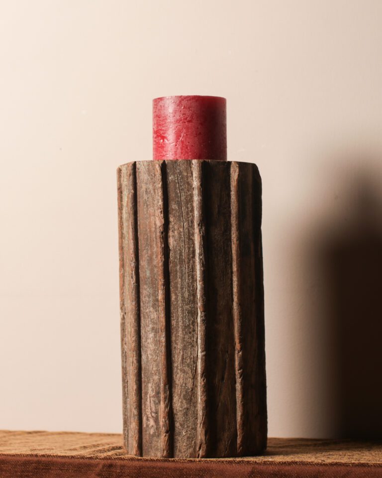 Antique Wood Pillar Candle Stand