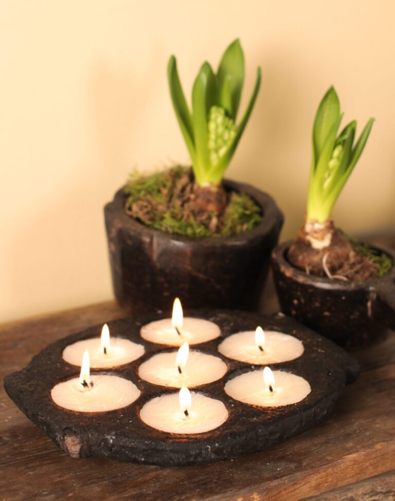 Black Stone Tea Light Holder