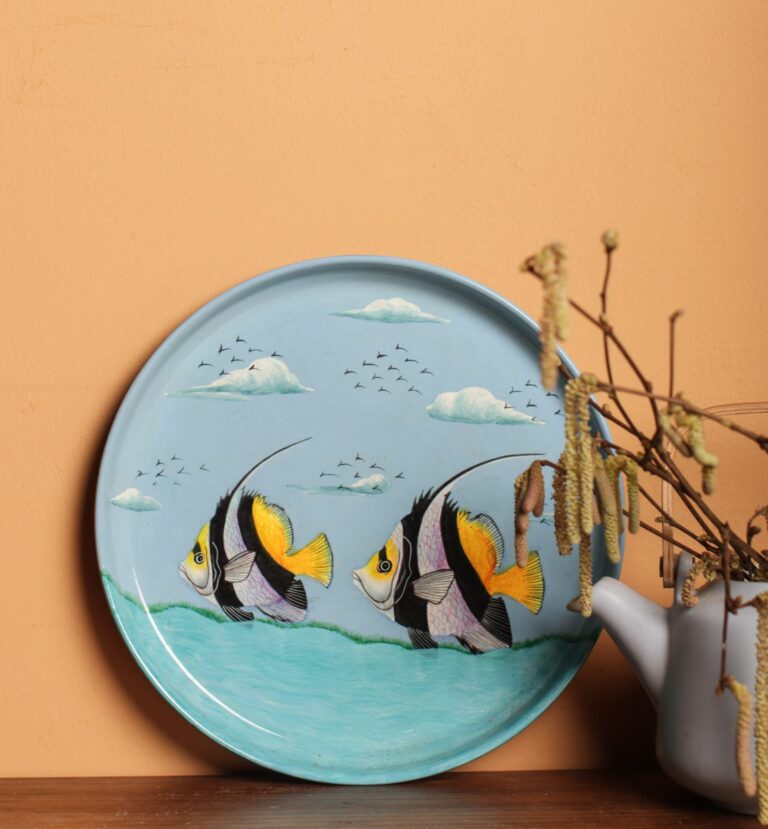 Blue Round Hand Painted Tray