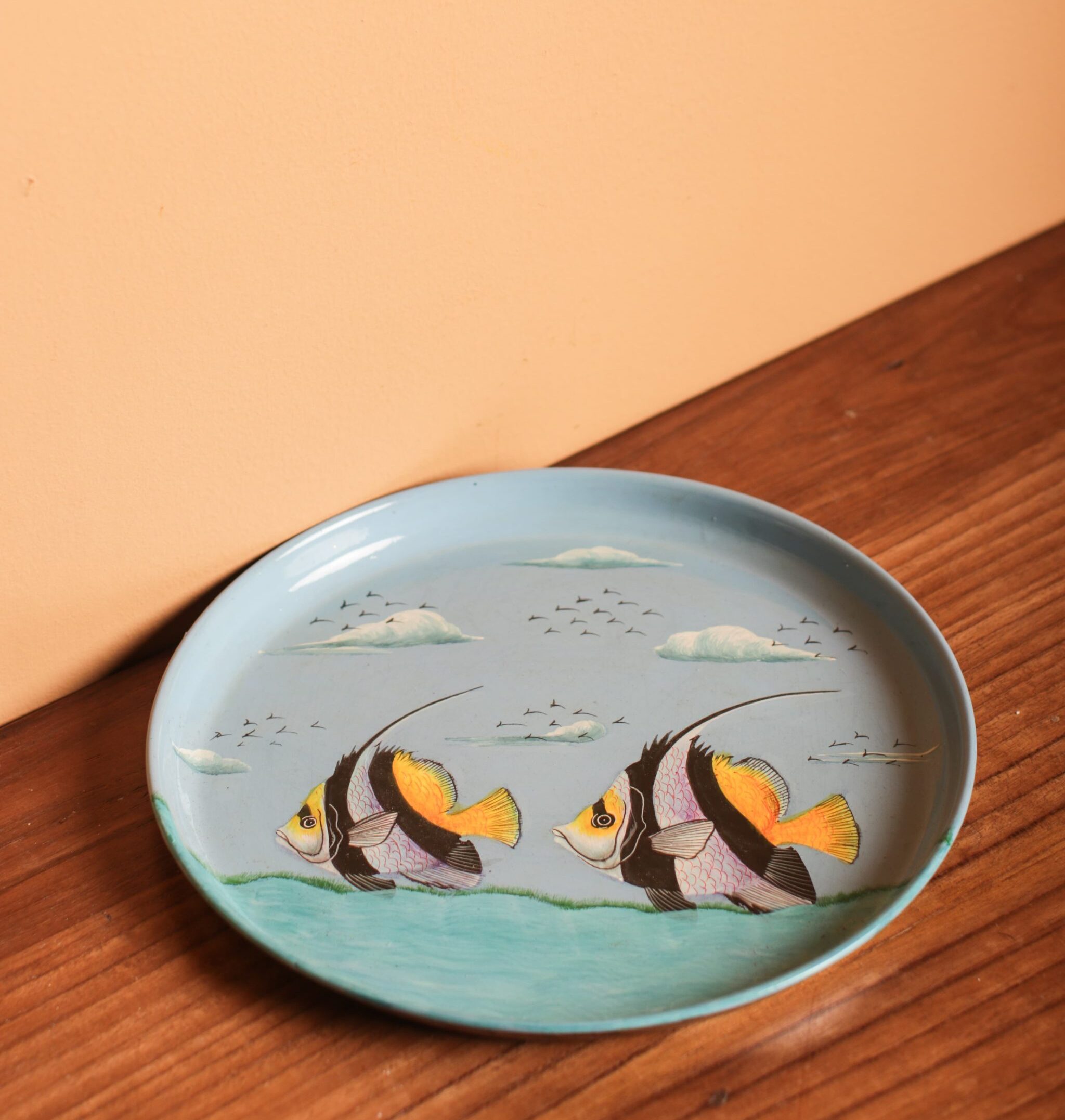 Blue Round Hand Painted Tray Gallery Image