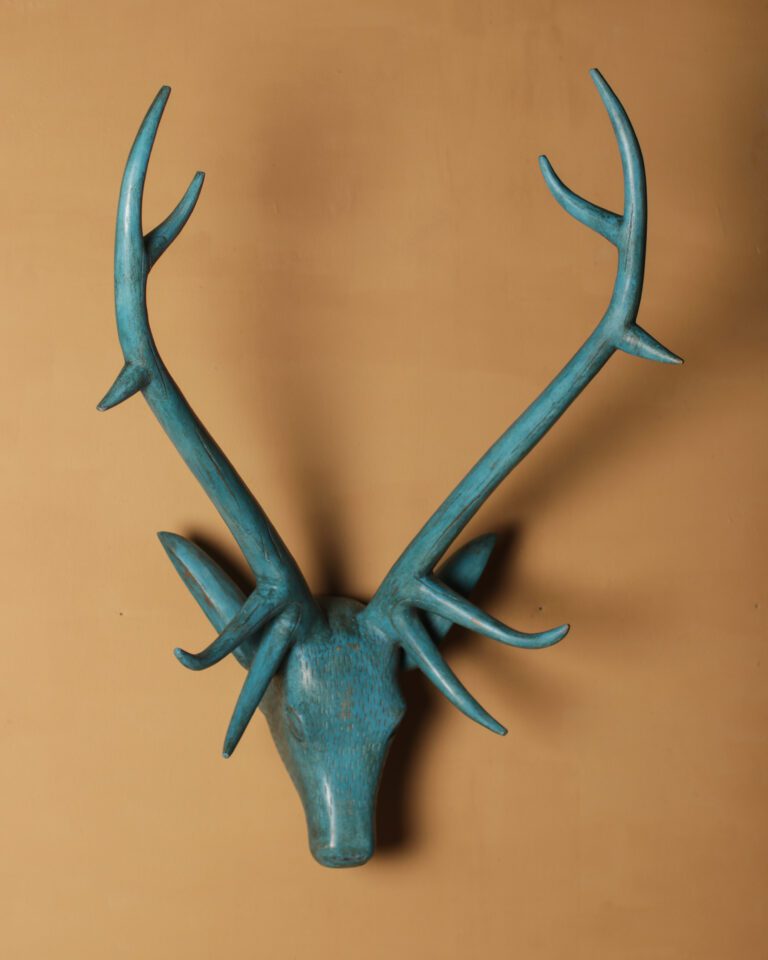 Blue Wooden Deer Head