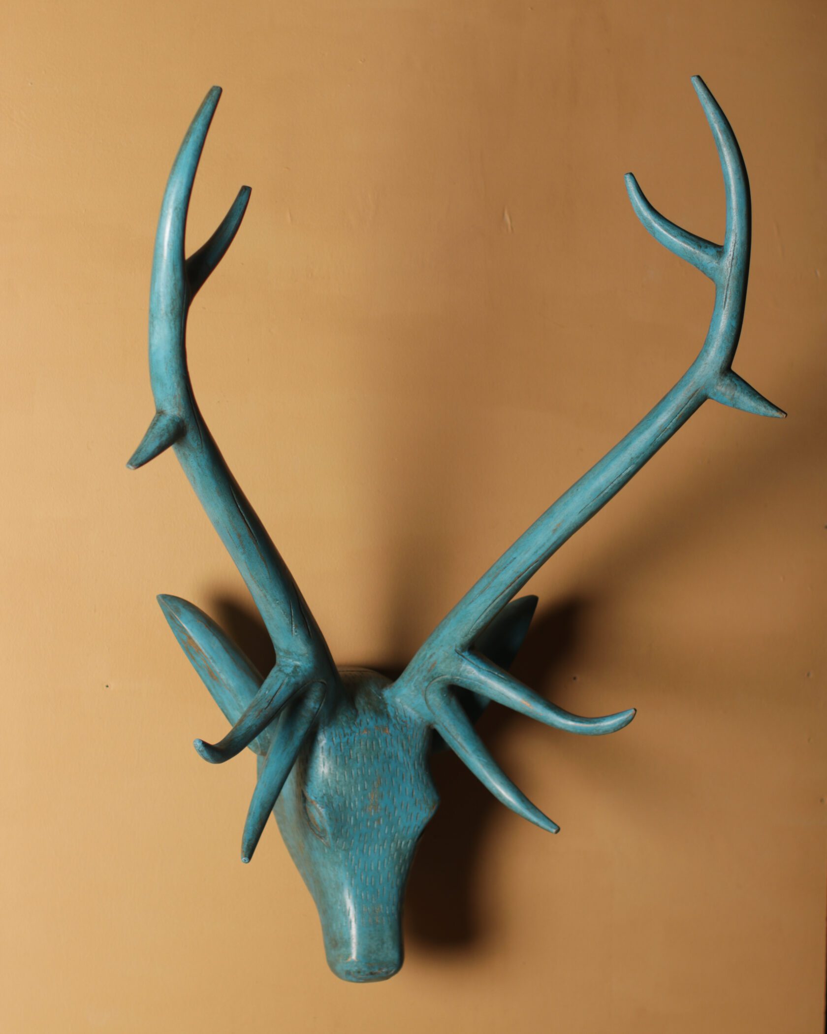 Blue Wooden Deer Head Gallery Image