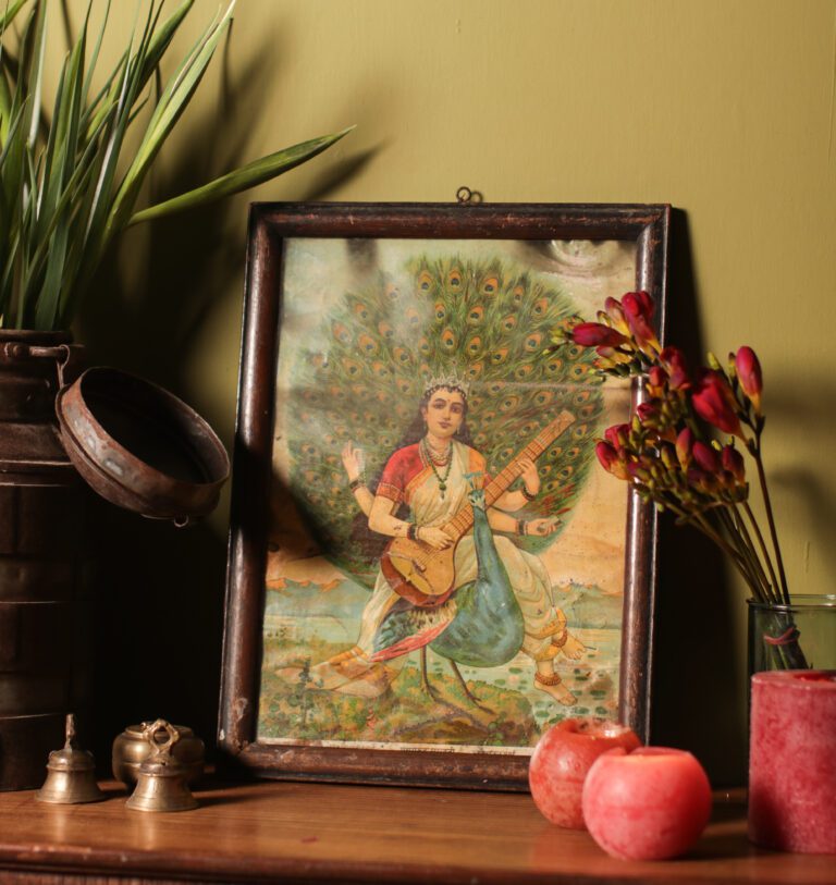 Framed Lakshmi & Peacock Print