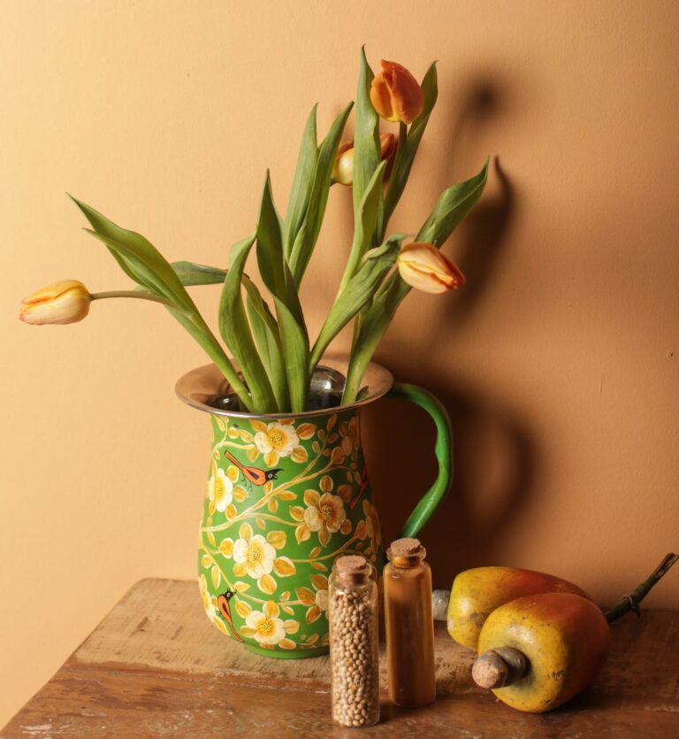 Green Flower Hand Painted Jug