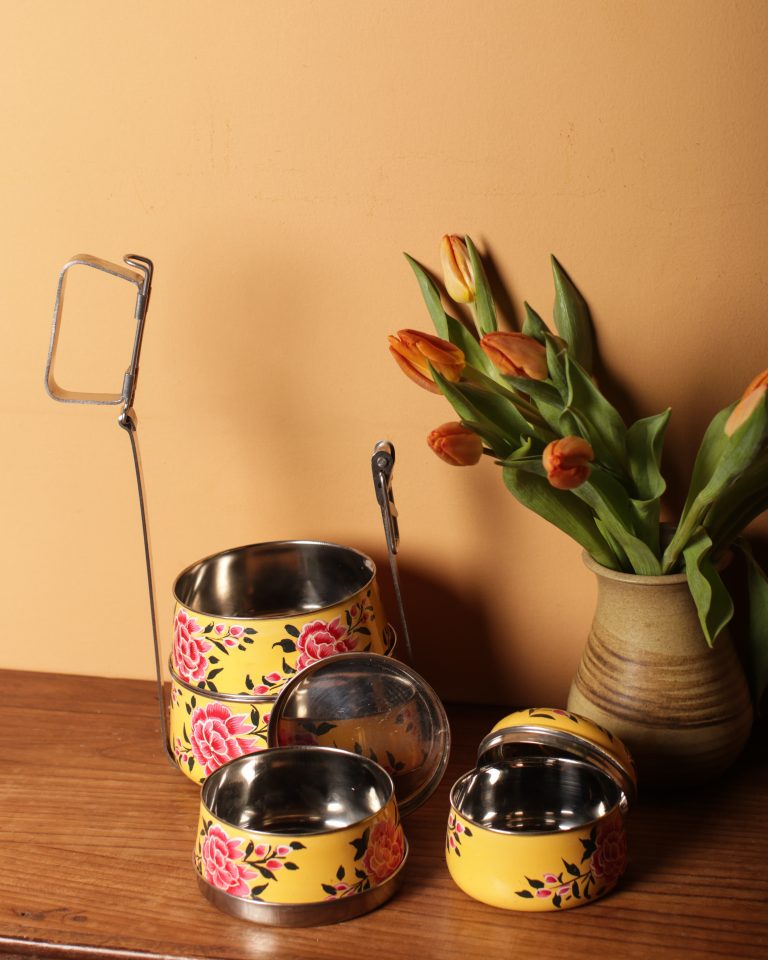 Yellow Haind Painted Tiffin Tin