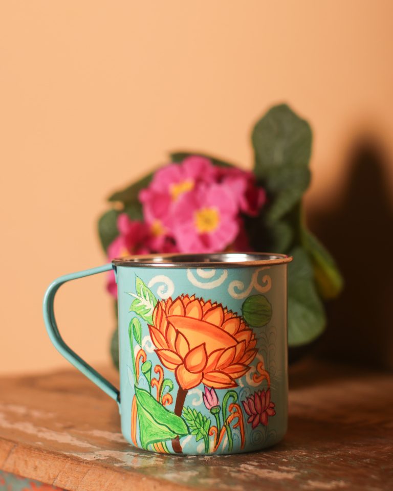 Teal Floral Hand Painted Mug