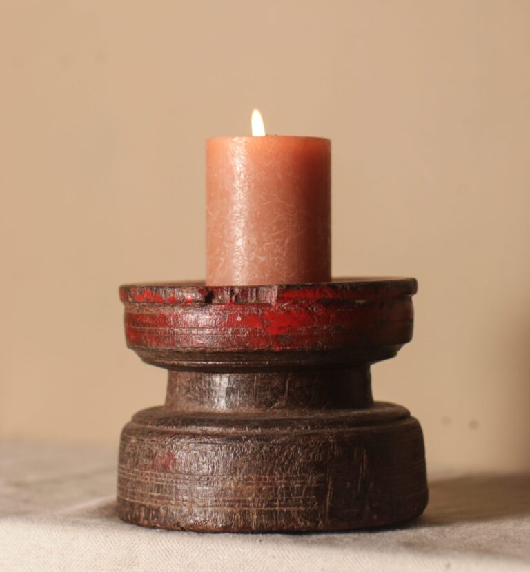 Red Wood Candle Holder