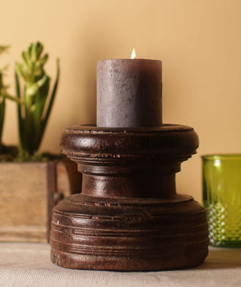 Round Wood Candle Holder