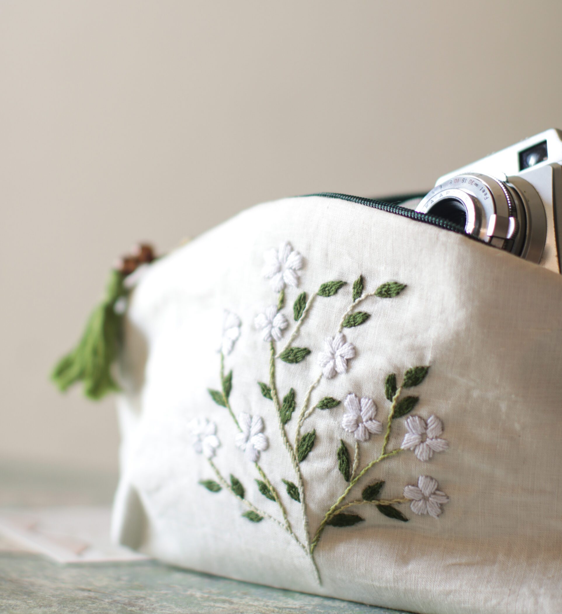 White Embrioded Pouch Gallery Image