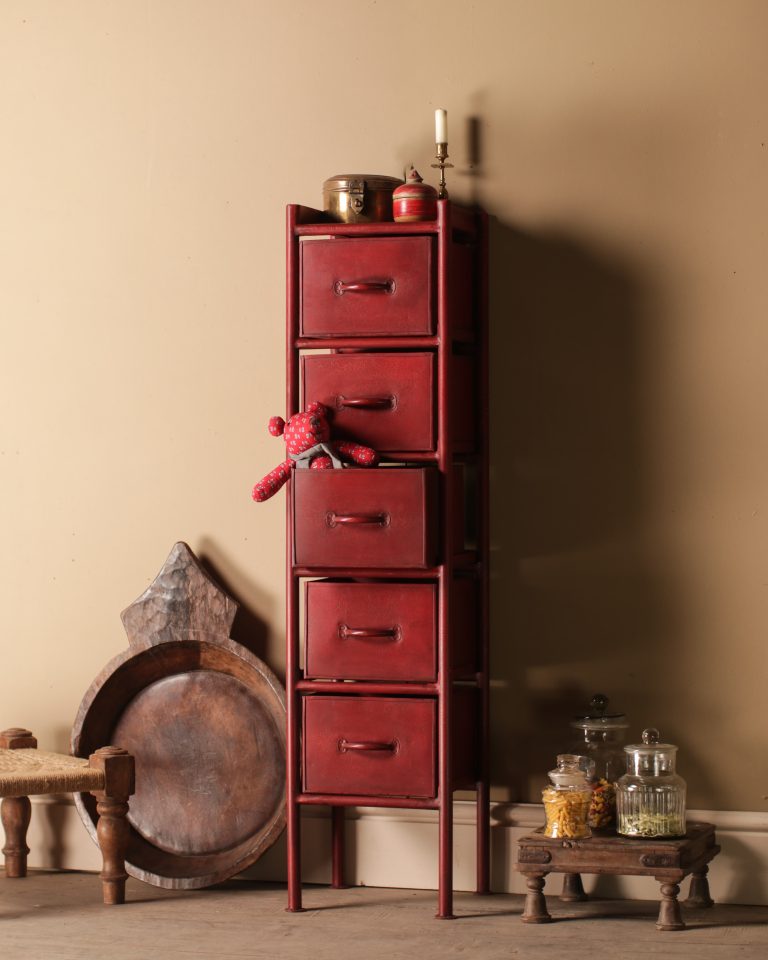 Red Tall Set of Drawers