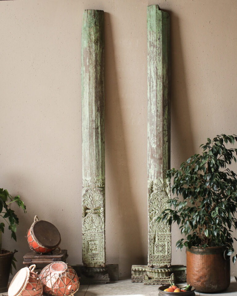 Teal Wooden Carved Pillars