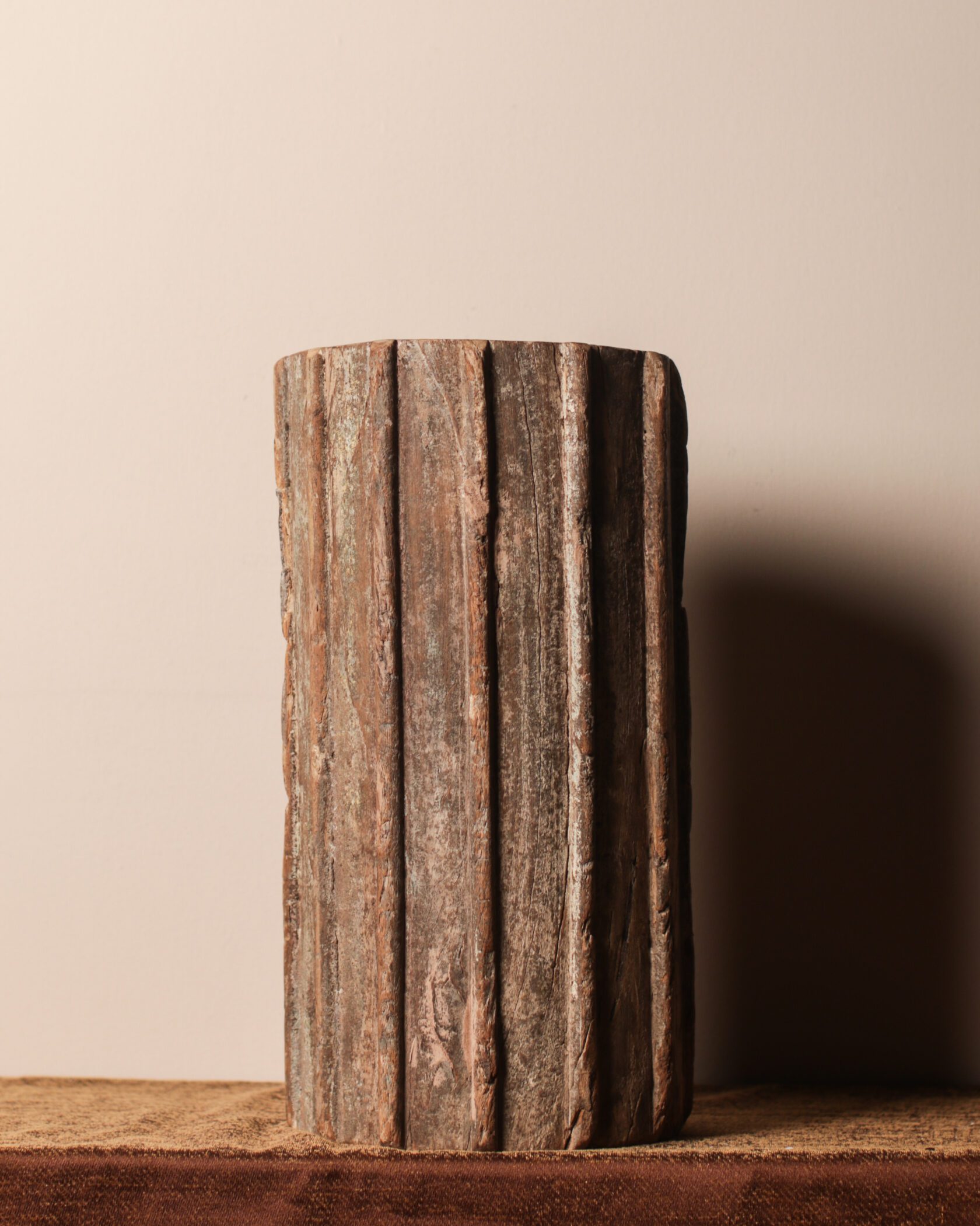 Antique Wood Pillar Candle Stand Gallery Image