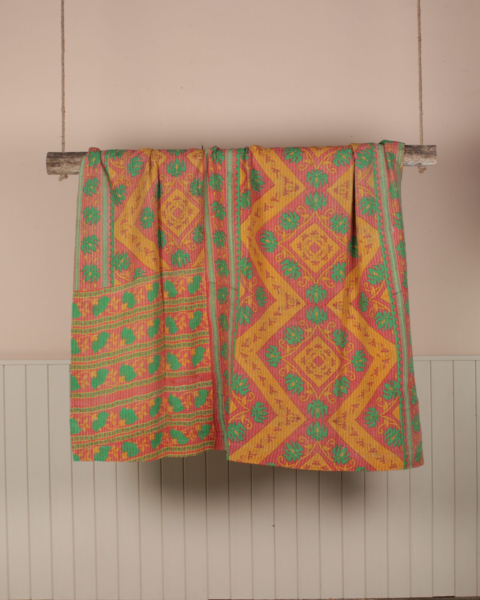 Green & Pink Kantha Throw Gallery Image