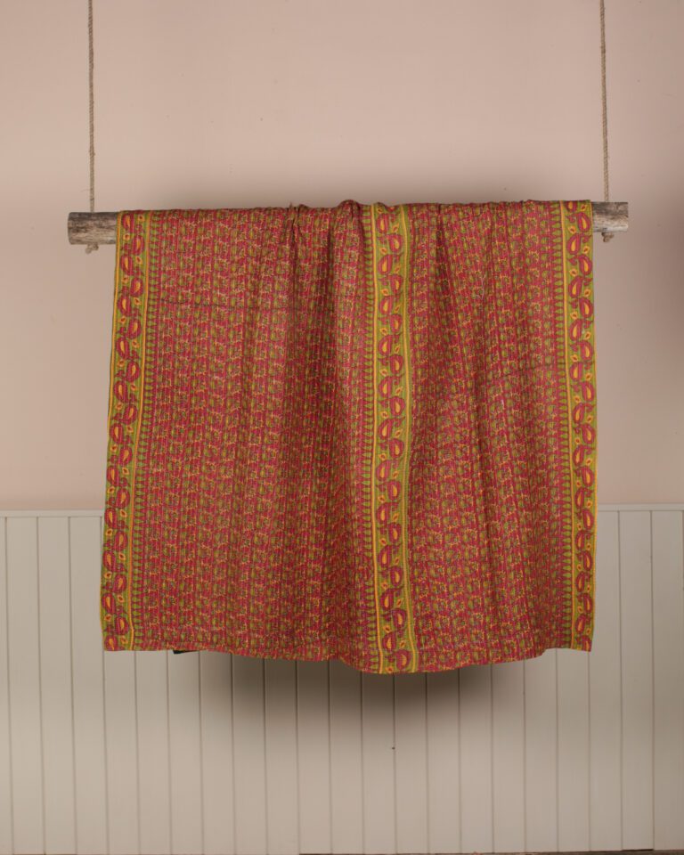 Green & Pink Kantha Throw