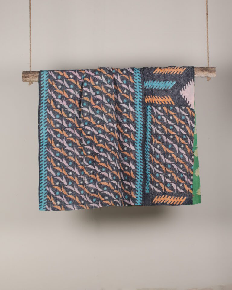 Navy Patterned Indian Throw