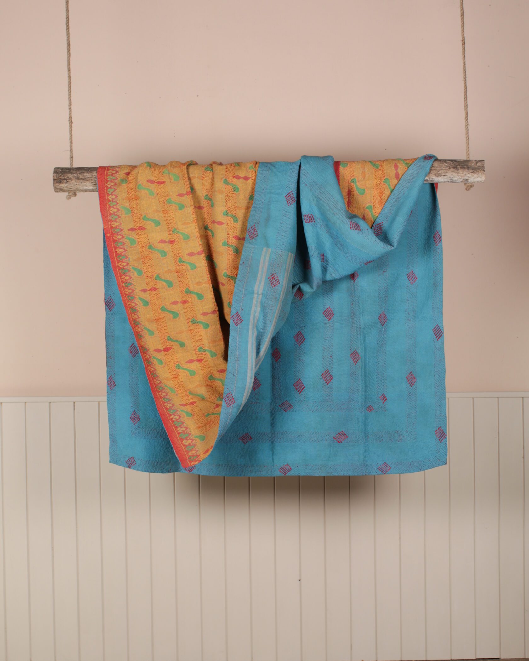 Yellow Print Kantha Throw Gallery Image