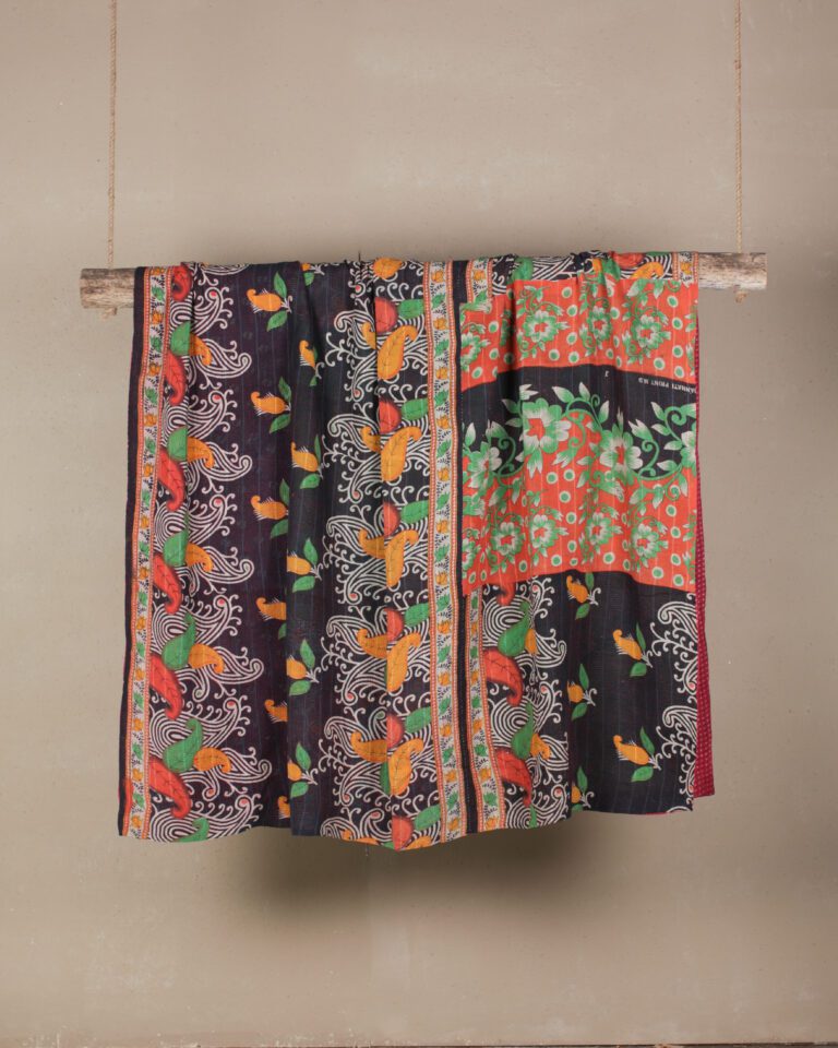 Pink & Black Kantha Throw