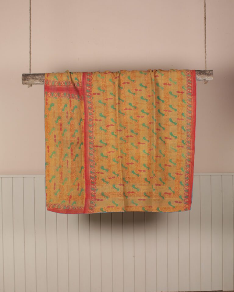 Yellow Print Kantha Throw